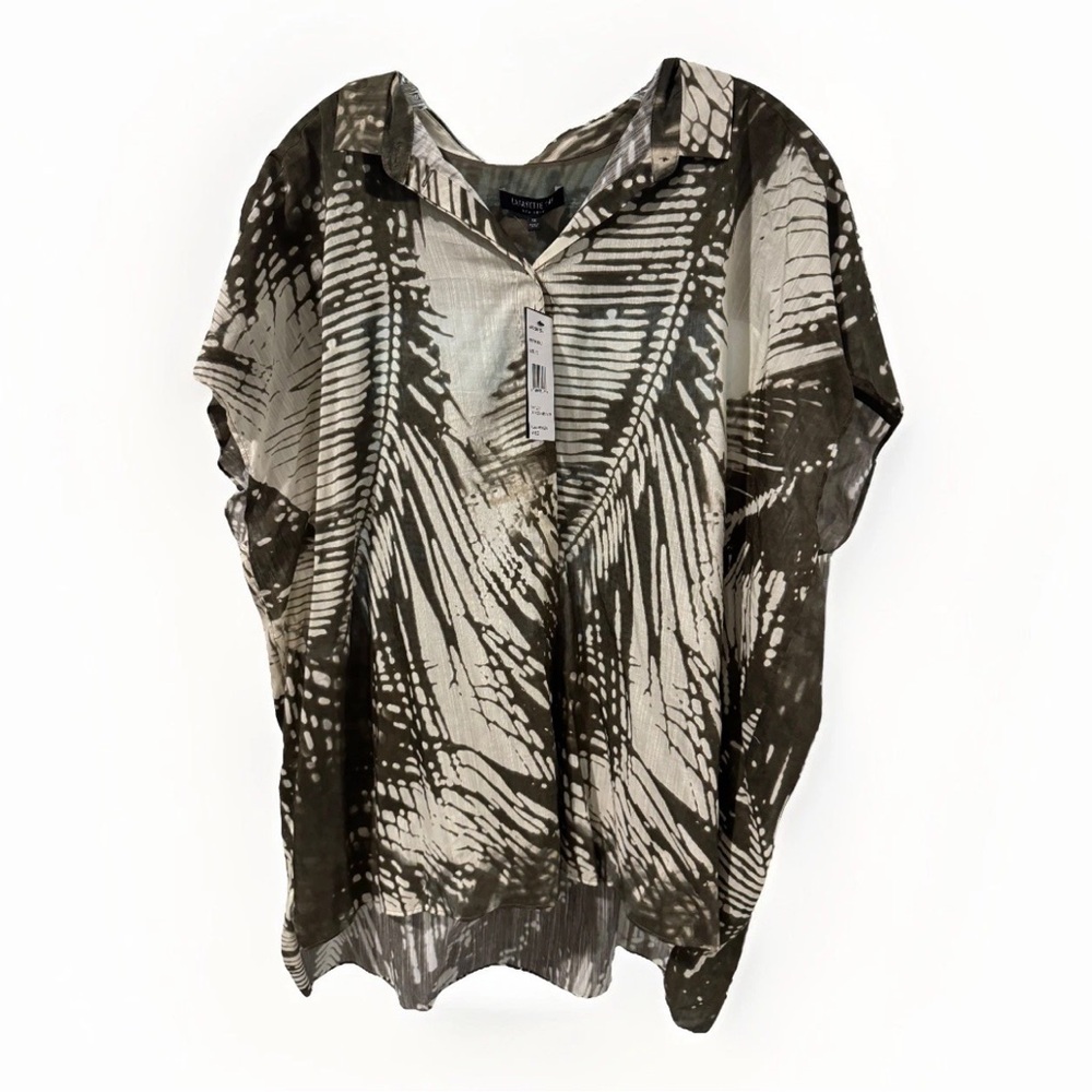 Lafayette 148 New York Ivory Brown Printed Blouse NWT Size 1X